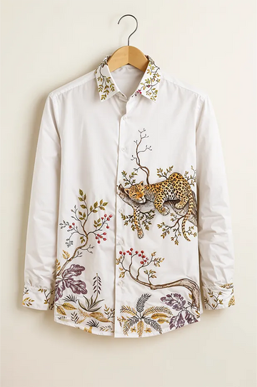 Men’s White Wildlife Printed Cotton Shirt