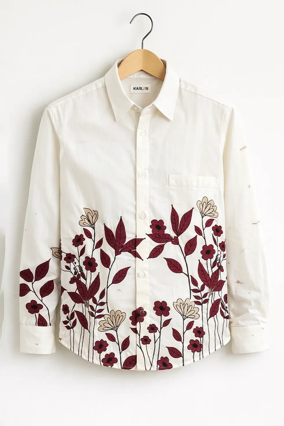 Men’s White Floral Embroidered Printed Cotton Shirt