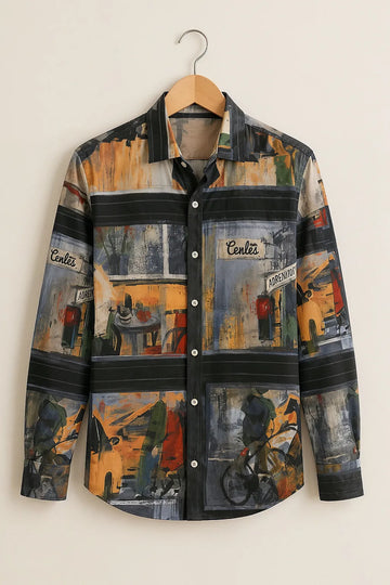 Men's Vintage Urban Art Print Shirt