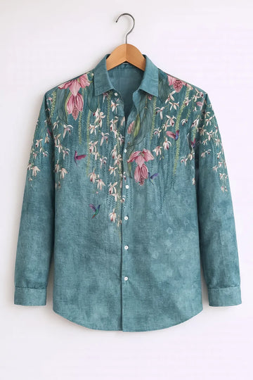 Men’s Teal Botanical Print Shirt