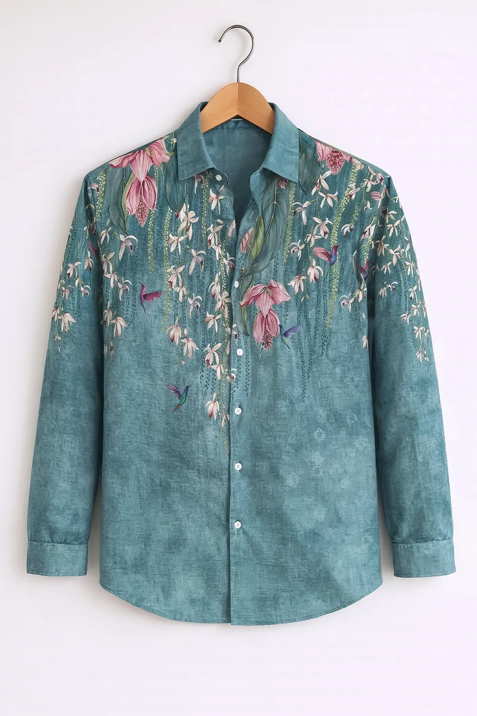 Men’s Teal Botanical Print Shirt