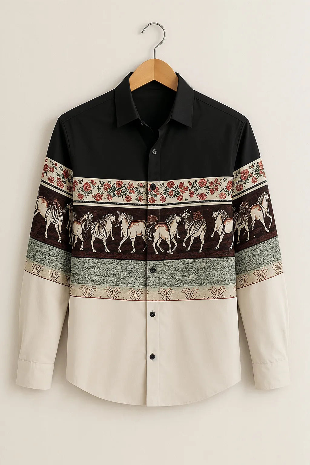 Men's Vintage Horse Border Print Shirt