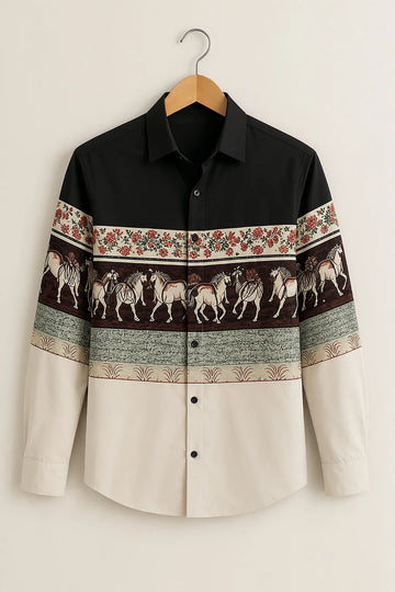Men's Vintage Horse Border Print Shirt