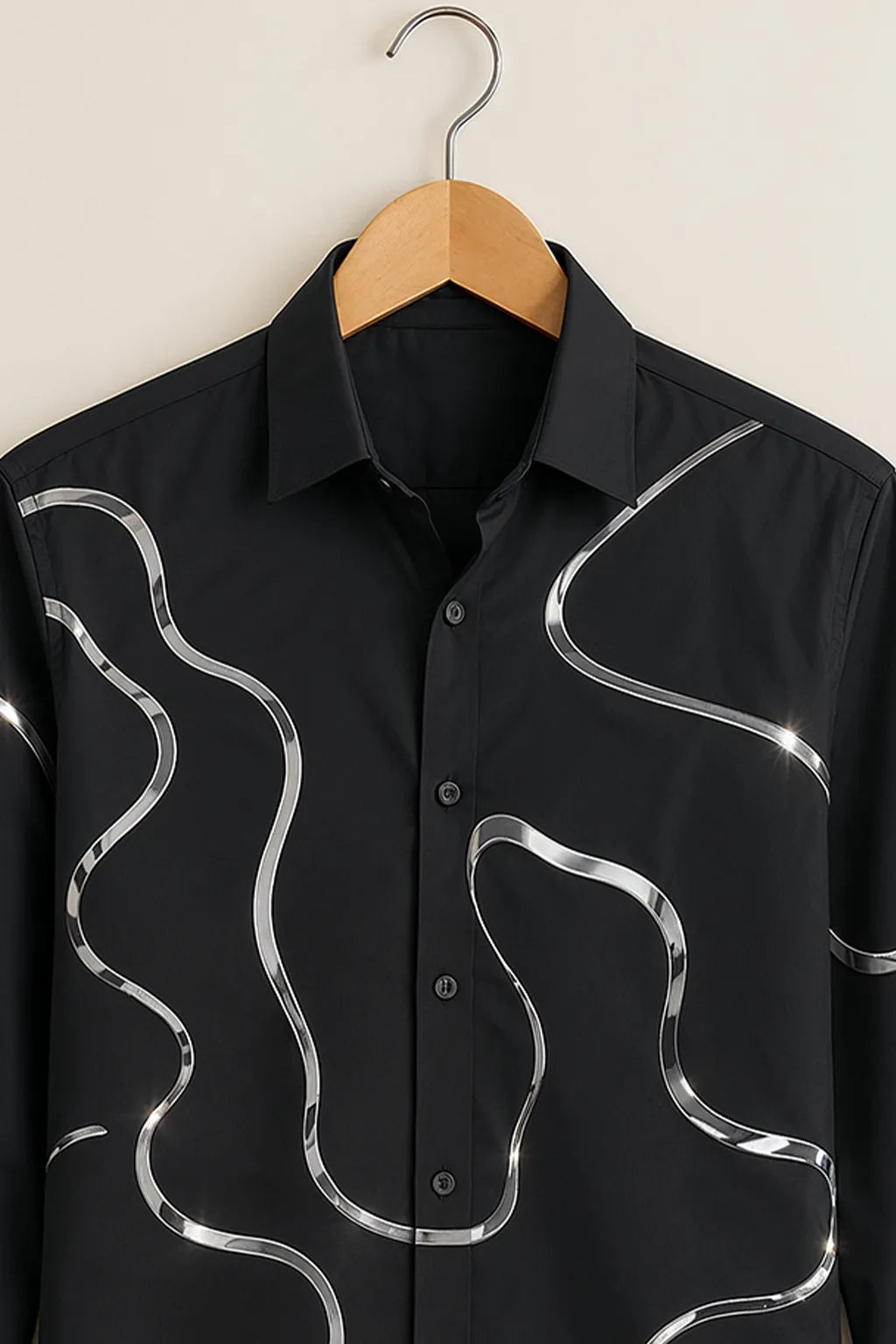 Men's Black Silver Line Print Shirt