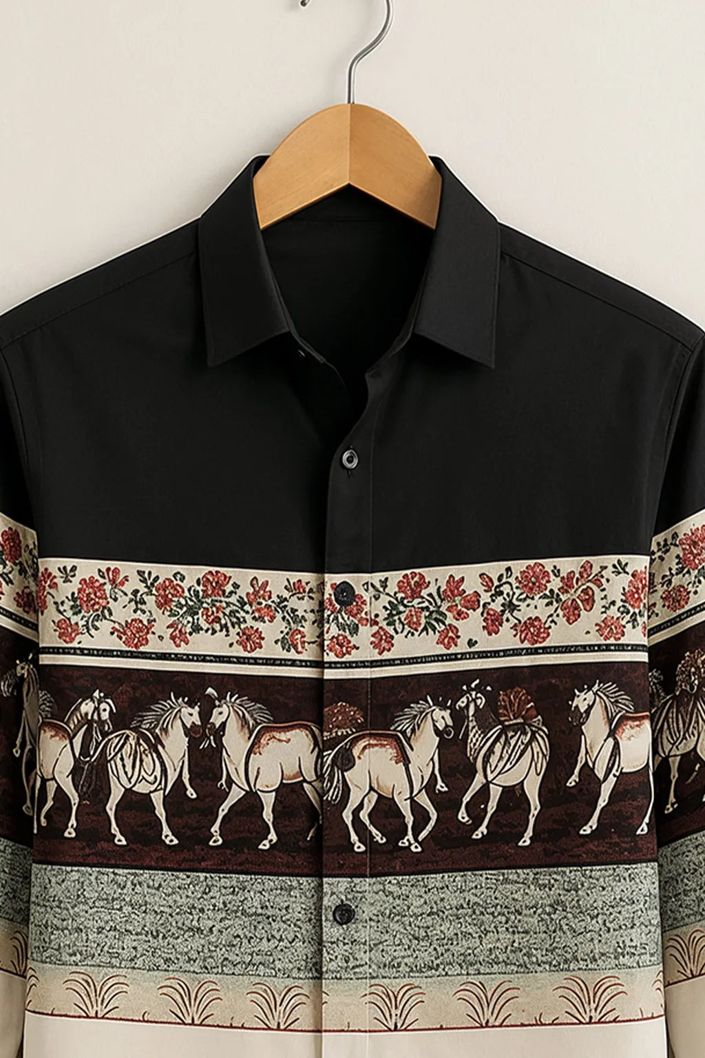 Men's Vintage Horse Border Print Shirt