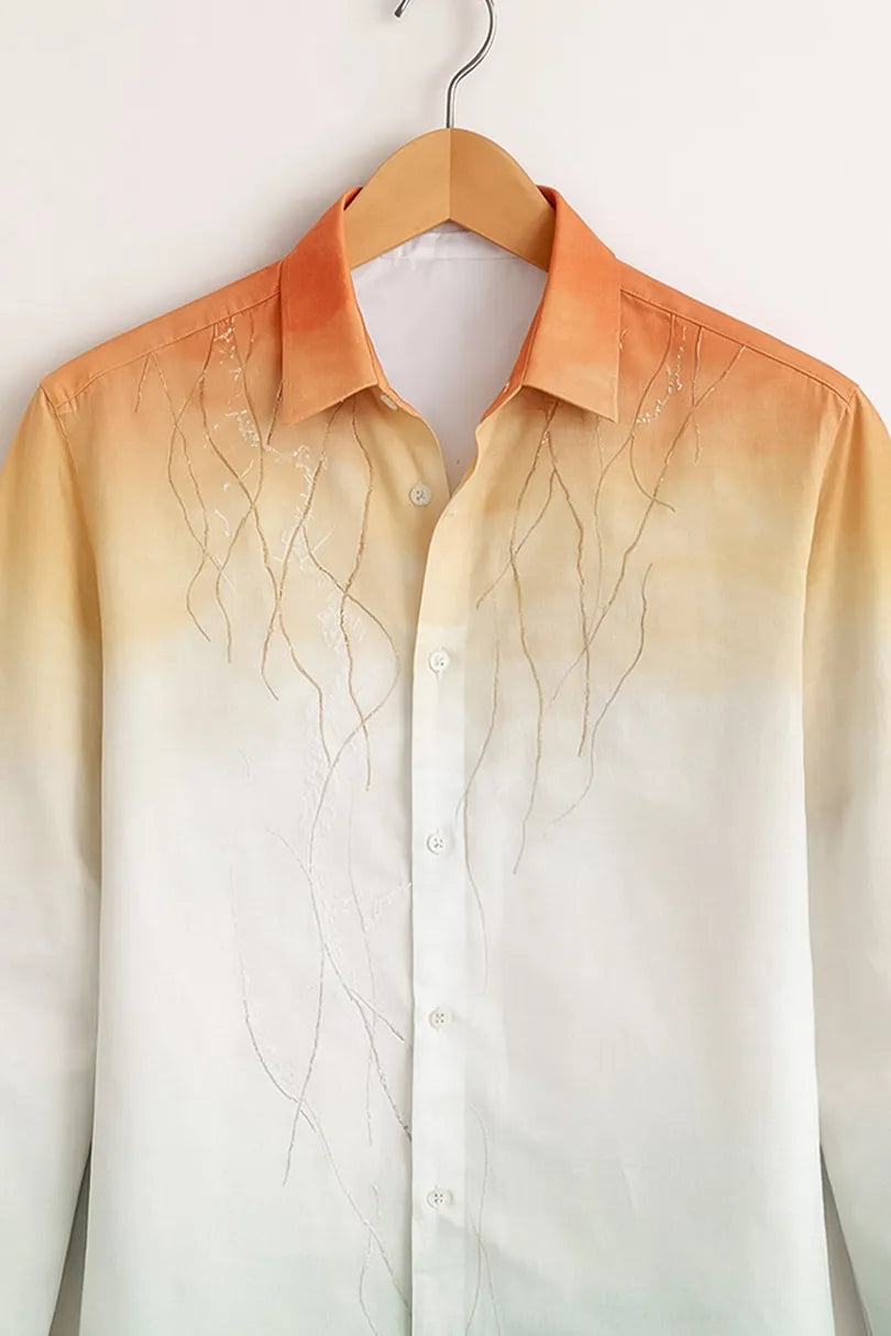 Men’s Ombre Gradient Embroidered Printed Shirt