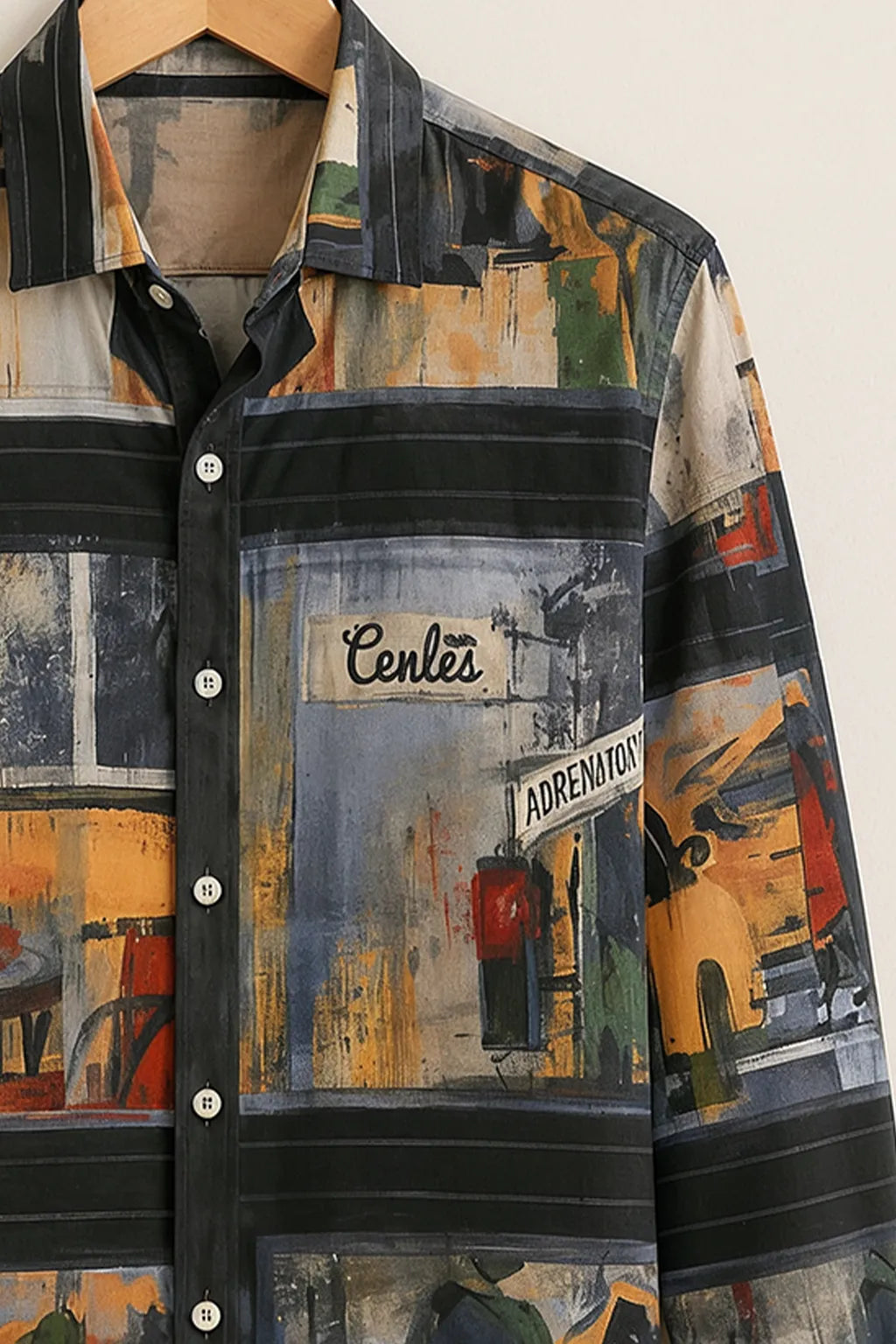 Men's Vintage Urban Art Print Shirt