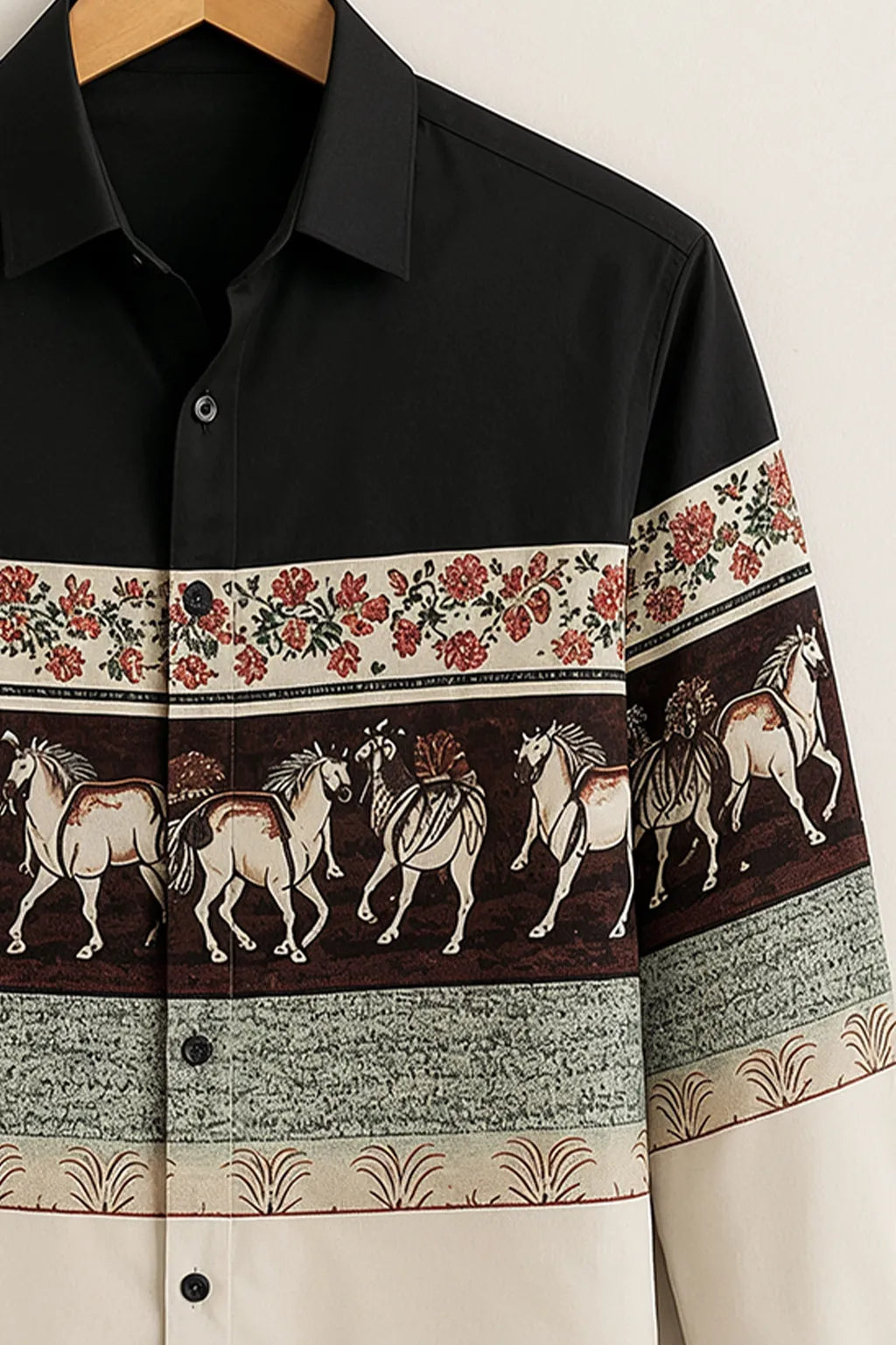 Men's Vintage Horse Border Print Shirt