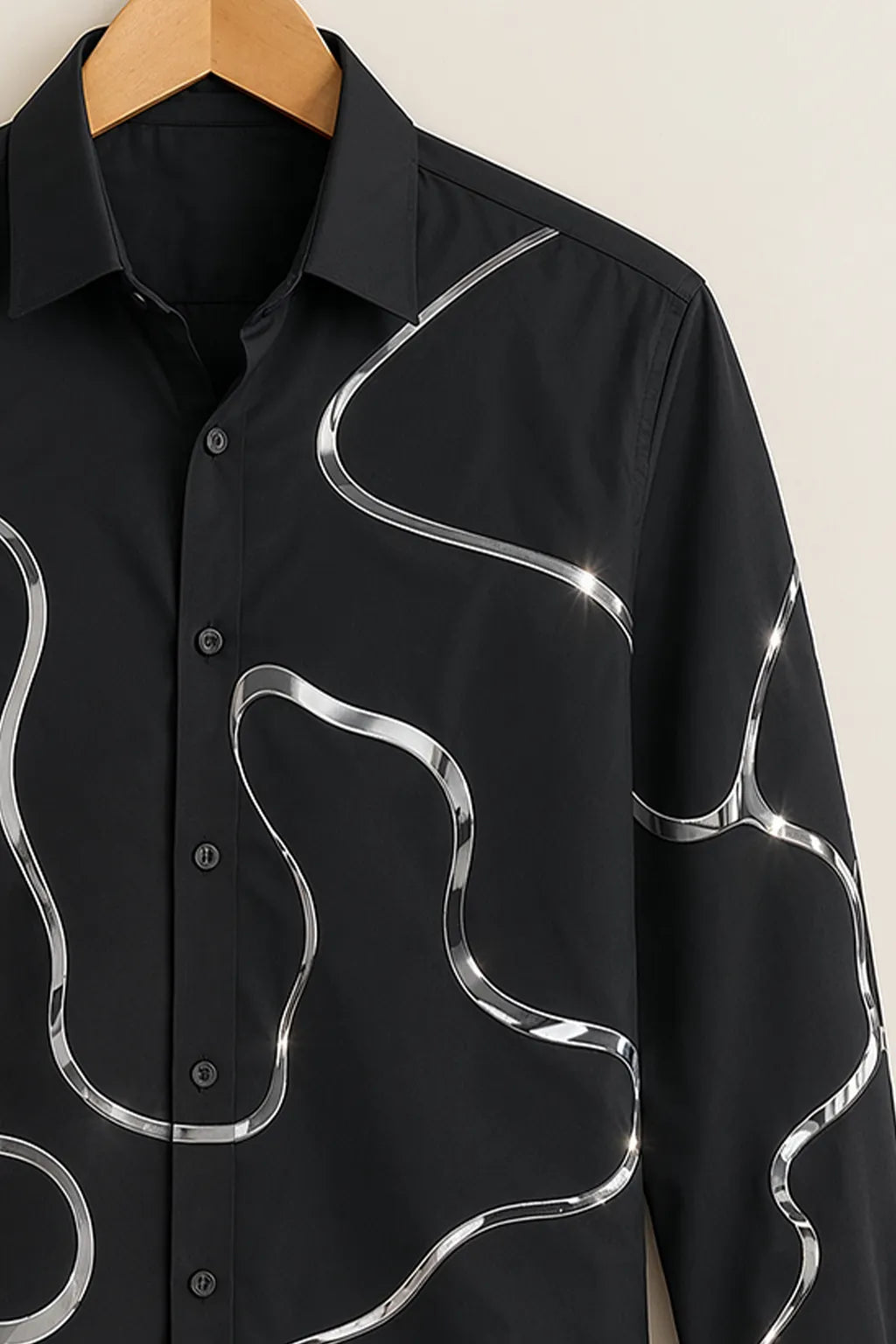 Men's Black Silver Line Print Shirt