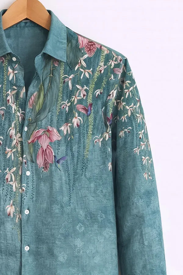 Men’s Teal Botanical Print Shirt